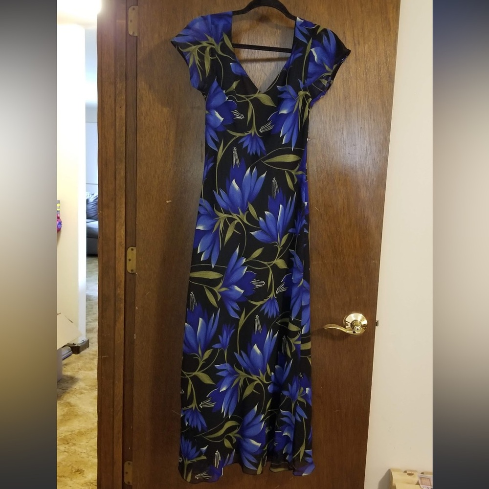 Floral Black and Blue Maxi Dress